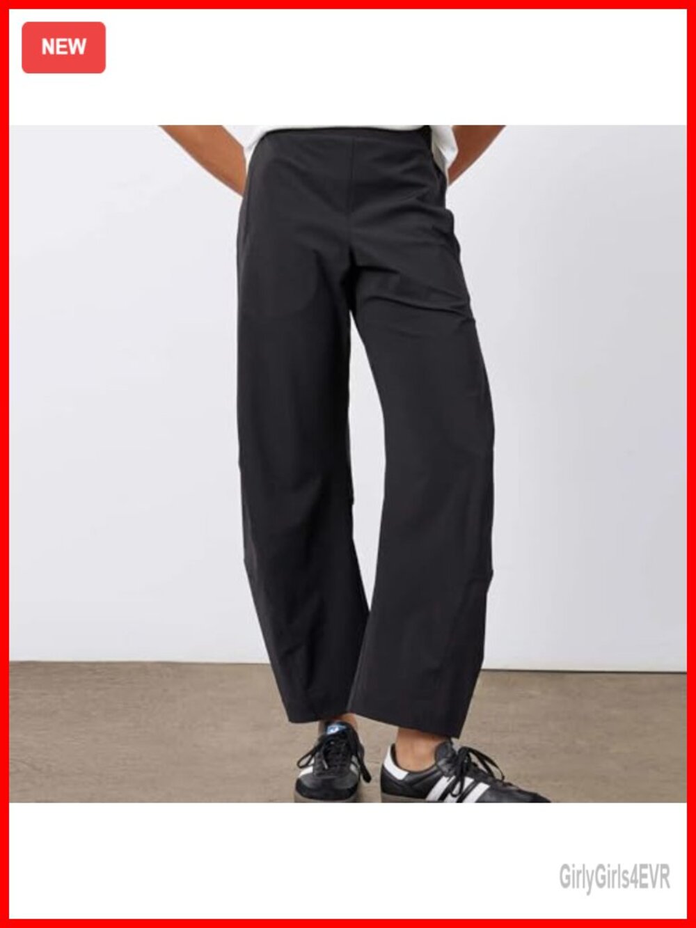 High Waisted Barrel Pants Wide Leg Ankle Travel Work Trousers with Pockets - Picture 2 of 6